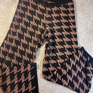Elegant Black and Brown Patterned Wide Leg Pants